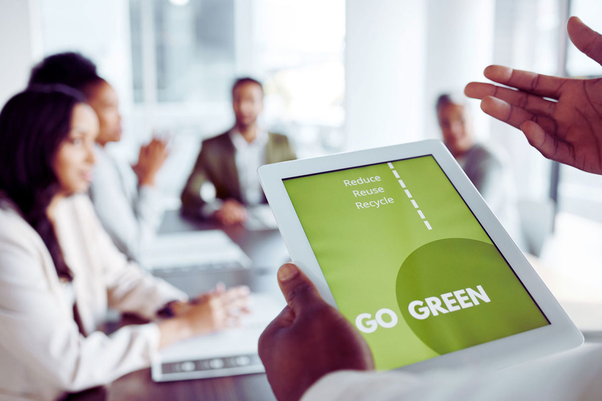 "Go Green" on a tablet