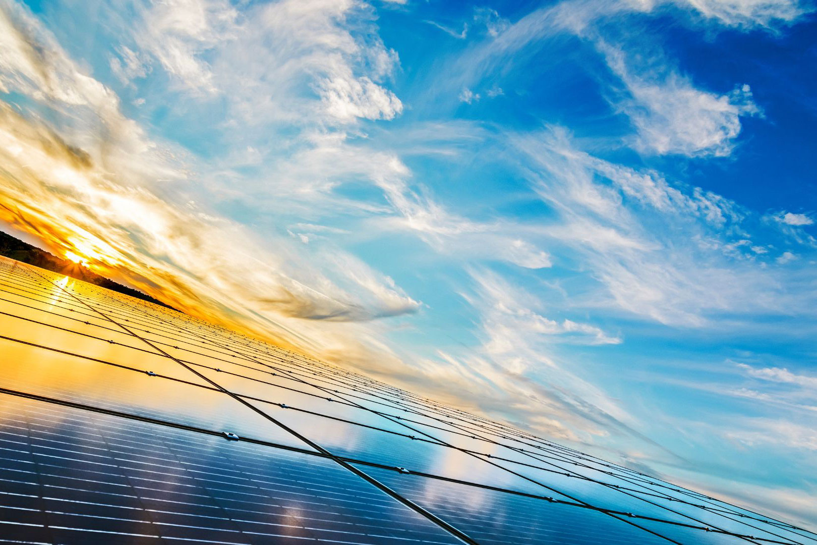 Decorative: solar panels under blue sky