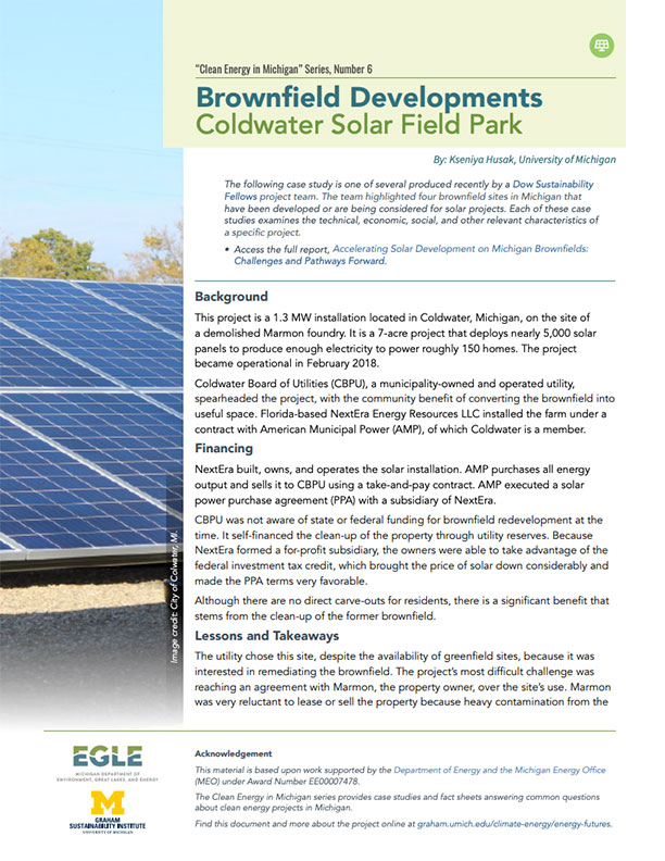 Clean Energy in Michigan Series | Coldwater Solar Field Park (No. 6)